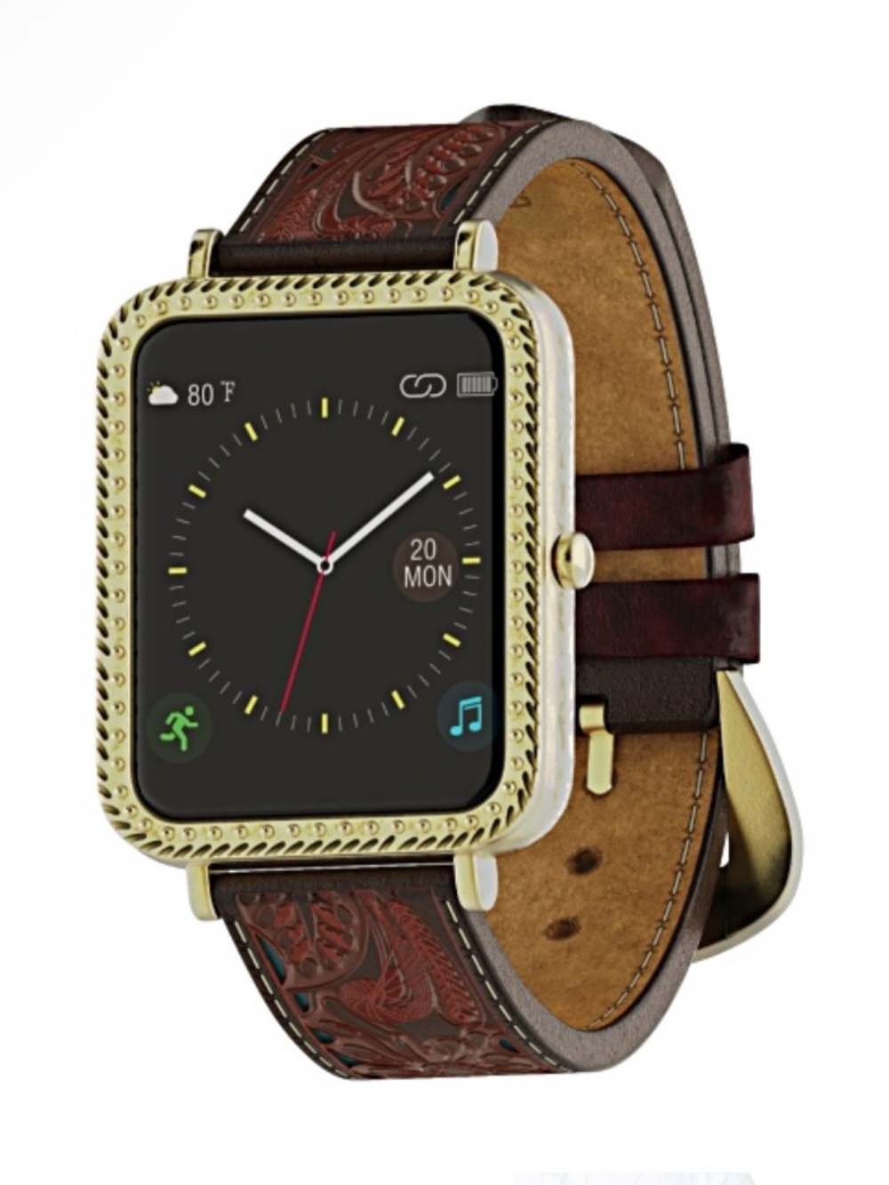 Wrangler Smart Watch Square Antique Gold Tone Brown Floral Strap NEW $155